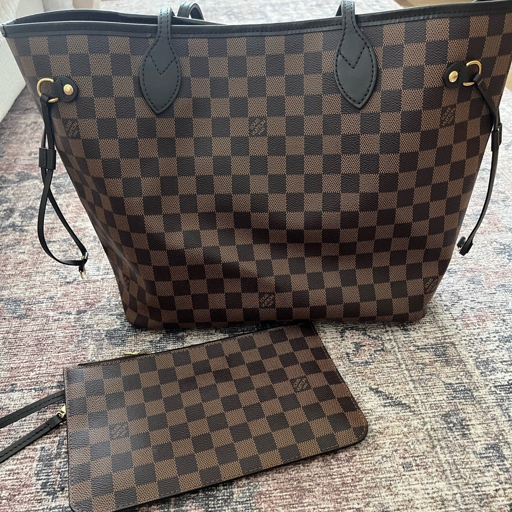 Louis Vuitton Brown Damier Ebene Shoulder Bag with Leather Trim